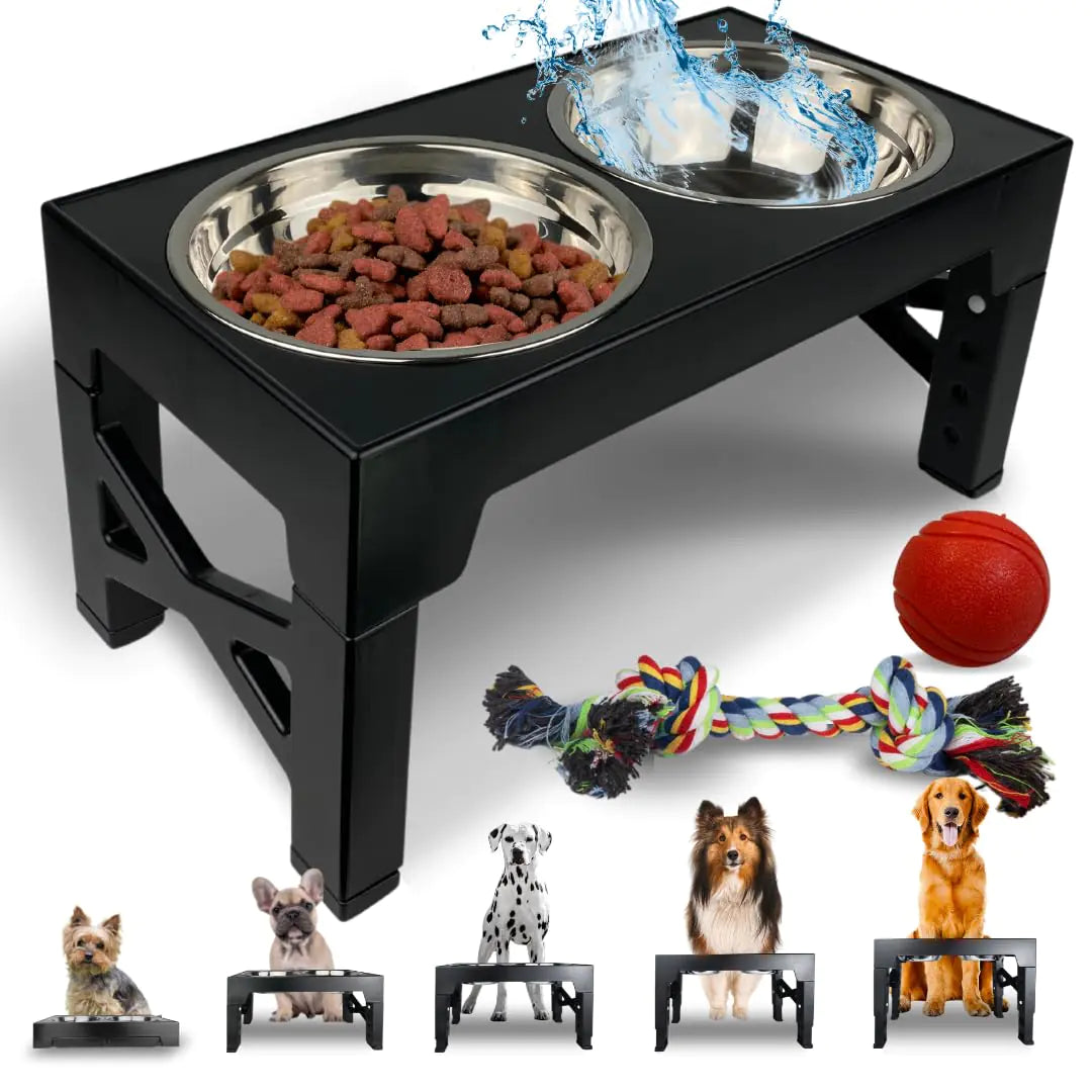 Adjustable Pet Feeding Stand (comes with a bonus rope & ball)