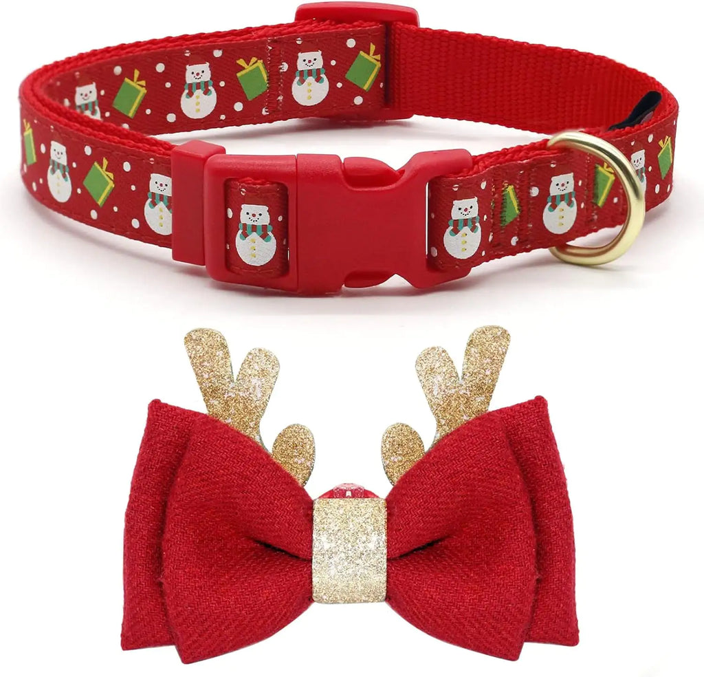 Christmas Dog Collar- Removable Bow & Antlers