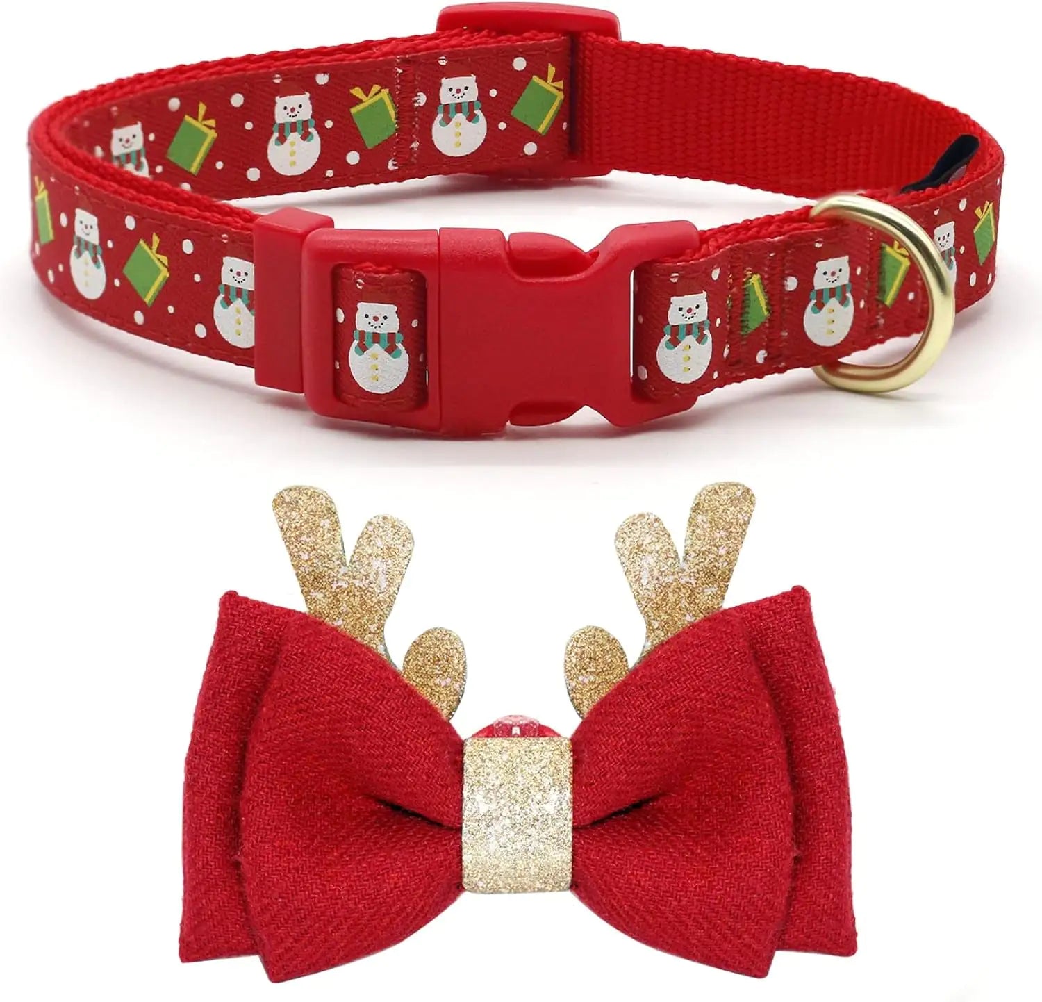 Christmas Dog Collar- Removable Bow & Antlers
