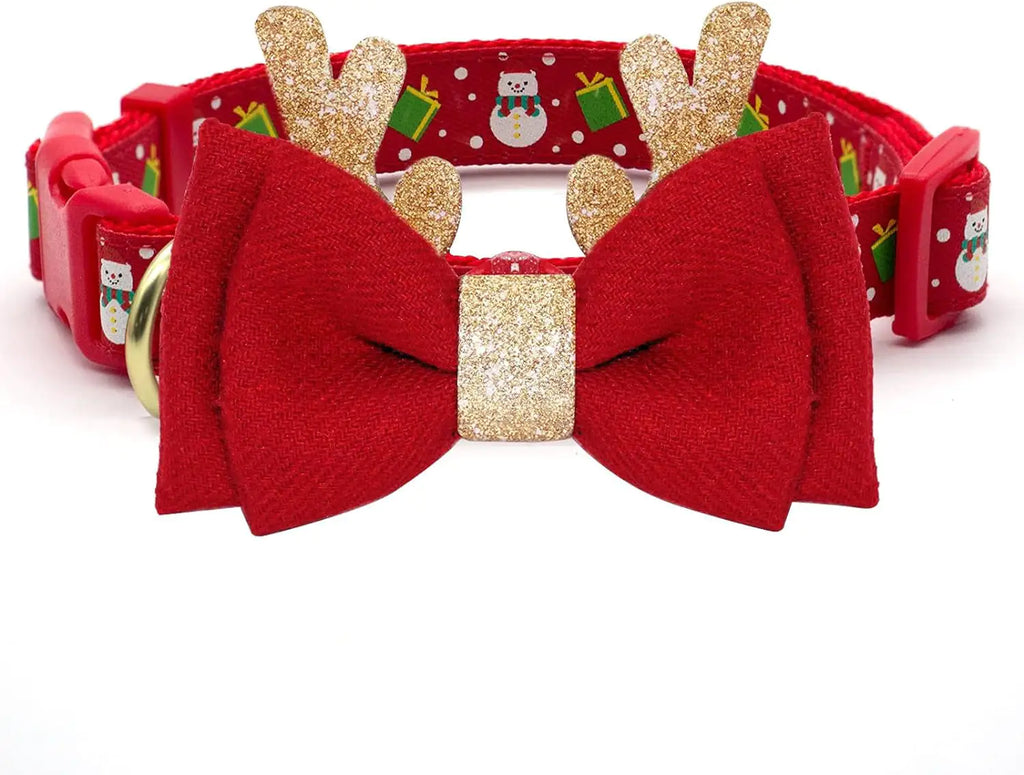Christmas Dog Collar- Removable Bow & Antlers